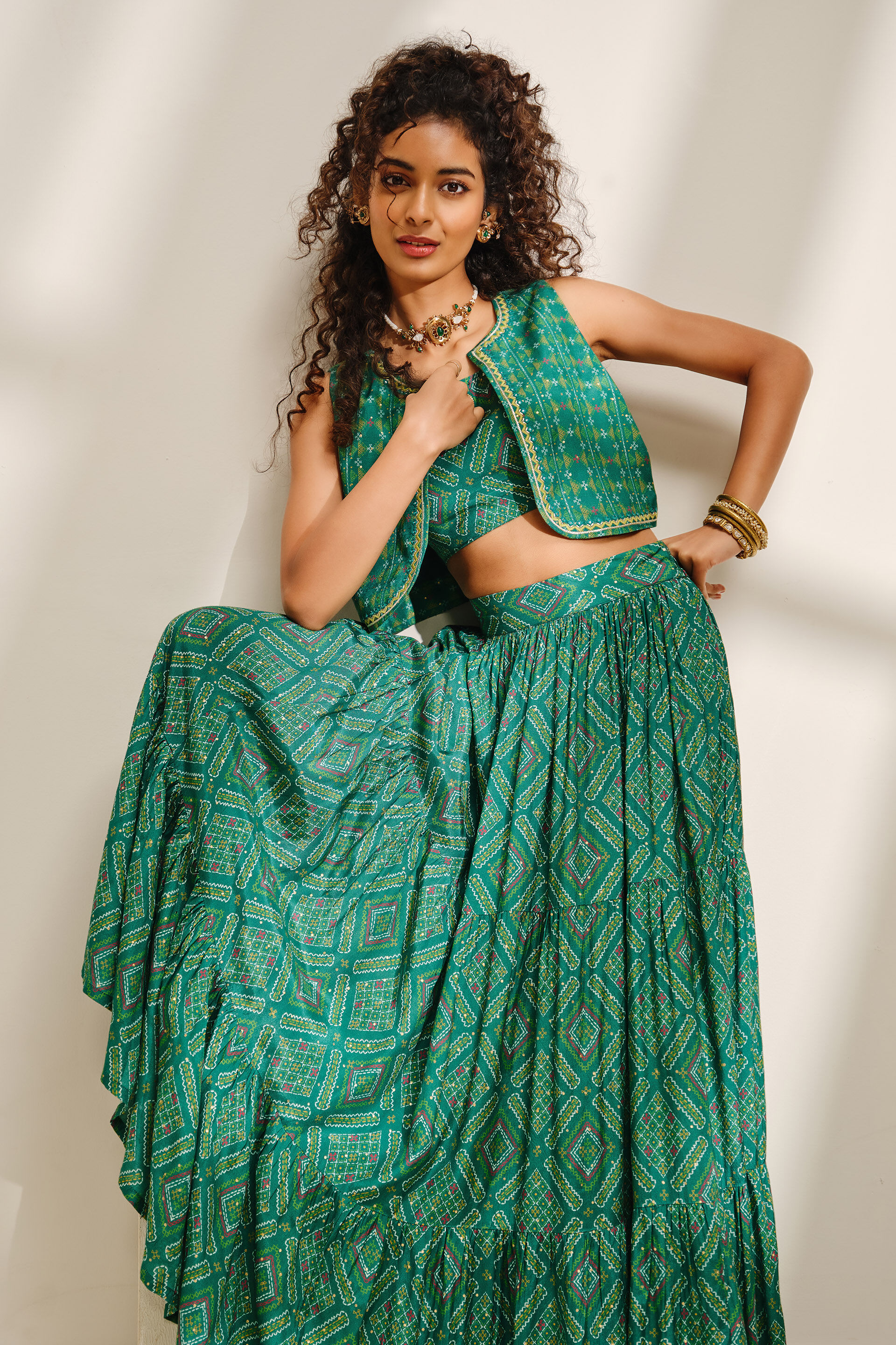 Tarini Teal Skirt Set, Teal, image 4